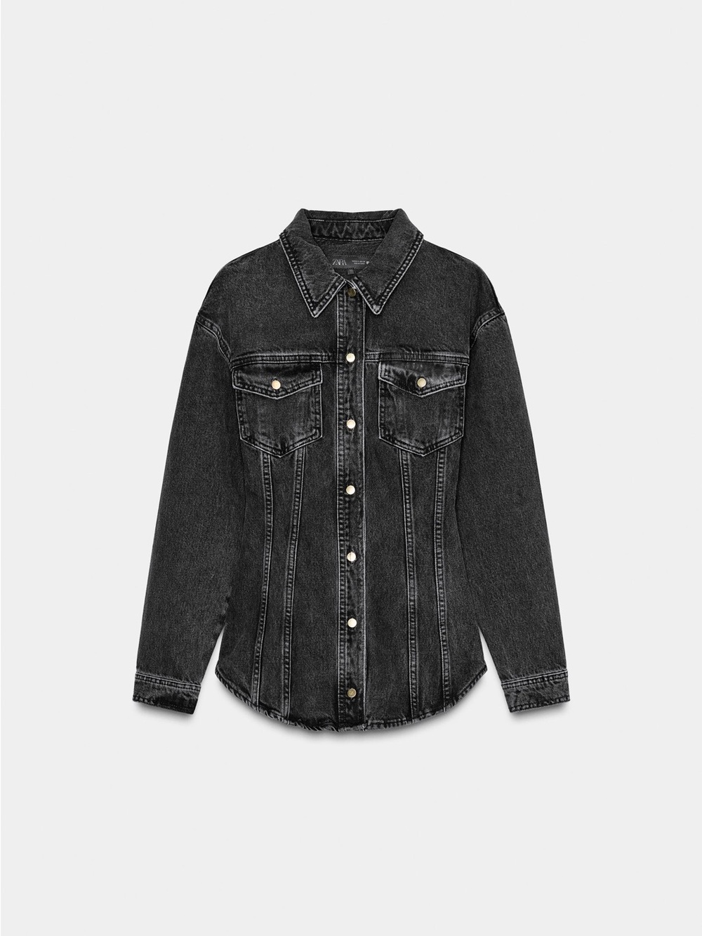 Zara Women's Black Denim Shacket - Classic Button-Front Jacket